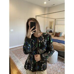 SCALA 100% Pure Silk Beaded Cardigan Jacket Size Large Vintage Formal Evening